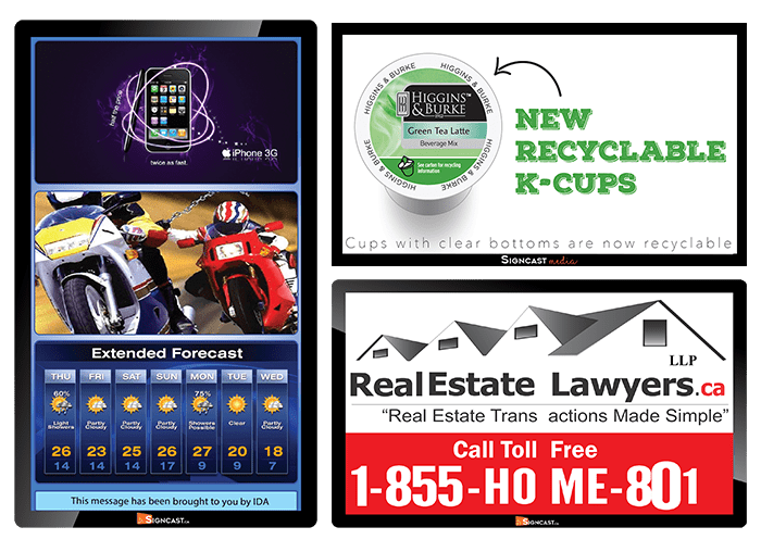 digital advertising directory board image signcast digital signage example real estate and weather board